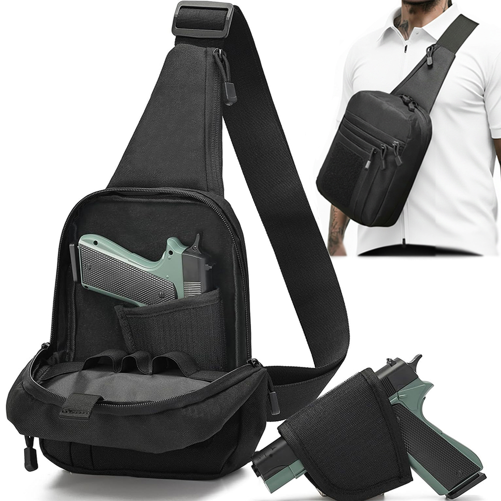 Edc Concealed Carry Sling Bag - タクティカルピストルガンバッグ、隠し携帯用ガンホルスター、ハンドガン収納用チェストパック、EDCショルダーバッグ、素早く開閉できるピストルスリングバッグ。